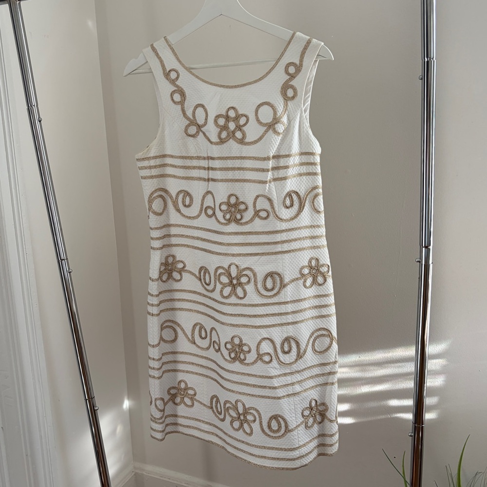 Lilly Pulitzer White Shift Dress with Gold Embroidery